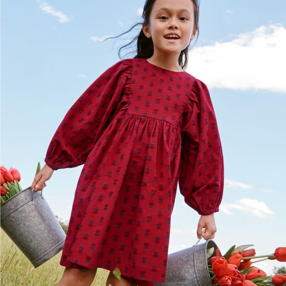 NWOT Hanna Anderson Red Balloon Sleeve Holiday Girls Dress Sz 6-7